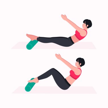 Köpük Pateni Egzersizi. Kadınlar egzersiz vektörü kümesi. Kadınlar köpük pateniyle spor yapıyor ve yoga yapıyor.. 