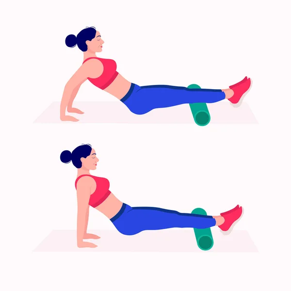 Foam Roller Workout Frauen Üben Vektor Set Frauen Machen Fitness — Stockvektor