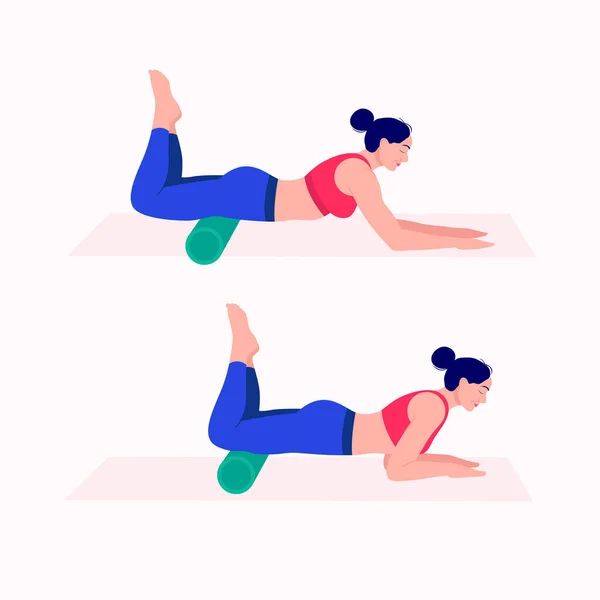 Foam Roller Workout Frauen Üben Vektor Set Frauen Machen Fitness — Stockvektor