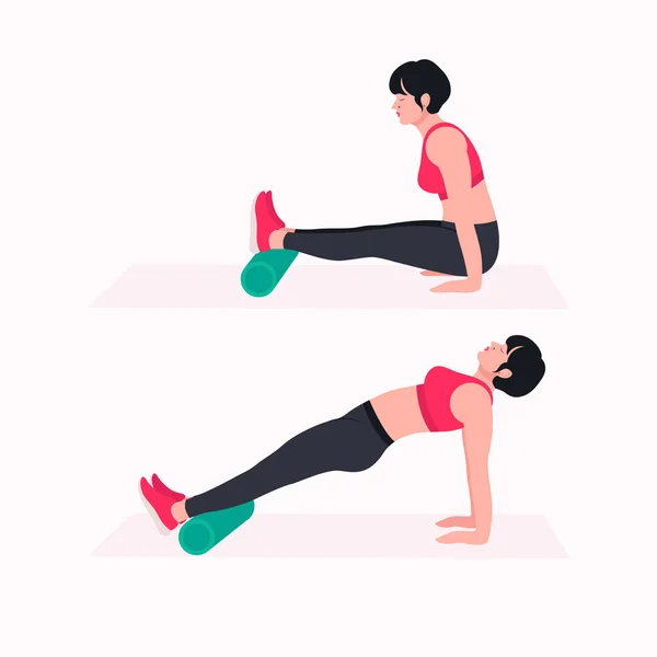 Foam Roller Workout Frauen Üben Vektor Set Frauen Machen Fitness — Stockvektor