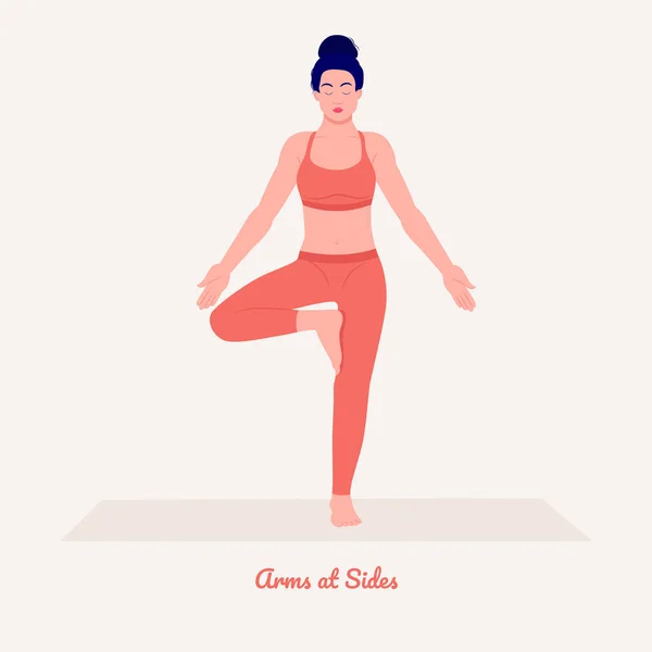 Armes Sur Les Côtés Jeune Femme Pratiquant Pose Yoga Entraînement — Image vectorielle