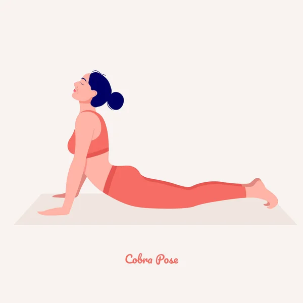 Cobra Pose Jeune Femme Pratiquant Pose Yoga Entraînement Femme Fitness — Image vectorielle