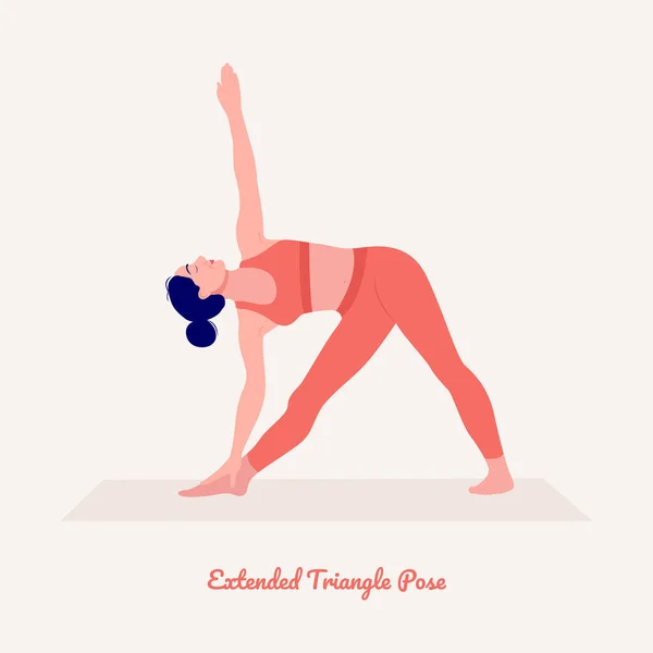Utökad Triangel Pose Ung Kvinna Som Utövar Yoga Poserar Kvinna — Stock vektor
