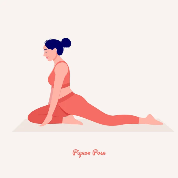 Pigeon Pose Young Woman Practicing Yoga Pose Woman Workout Fitness — Stock Vector