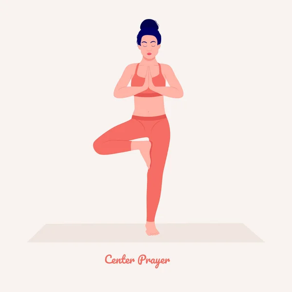 Centre Prière Jeune Femme Pratiquant Pose Yoga Entraînement Femme Fitness — Image vectorielle