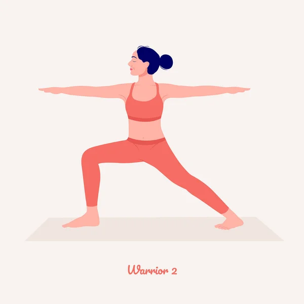 Guerreiro Jovem Praticando Pose Yoga Aptidão Treino Mulher Aeróbica Exercícios — Vetor de Stock