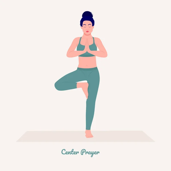 Prière Centre Jeune Femme Pratiquant Pose Yoga Entraînement Femme Fitness — Image vectorielle