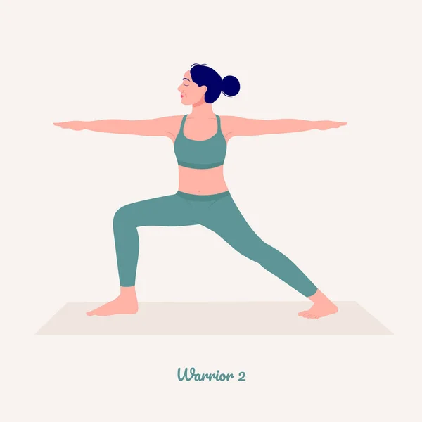 Krigare Ung Kvinna Som Utövar Yoga Poserar Kvinna Träning Fitness — Stock vektor