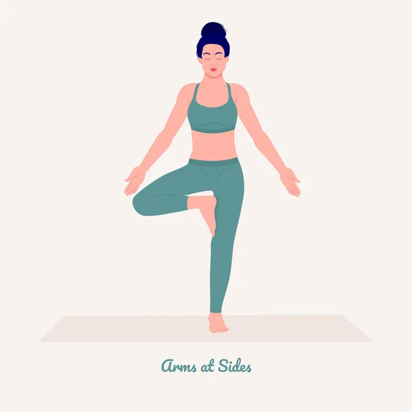 Armes Sur Les Côtés Jeune Femme Pratiquant Pose Yoga Entraînement — Image vectorielle