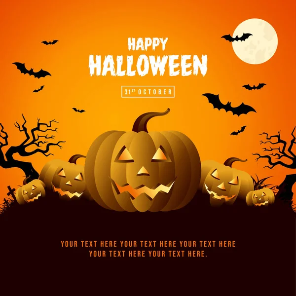 Halloween Festa Poster Modello Con Zucca Luna Piena Halloween Sfondo — Vettoriale Stock