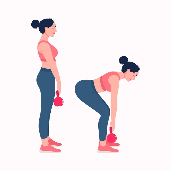 茶壶铃运动锻炼 女性运动向量集 做健身和瑜珈运动的妇女 加上水壶铃运动 — 图库矢量图片