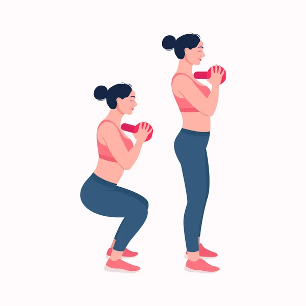 Kettlebell Treino Treino Mulheres Conjunto Vetor Exercício Mulheres Fazendo Exercícios — Vetor de Stock