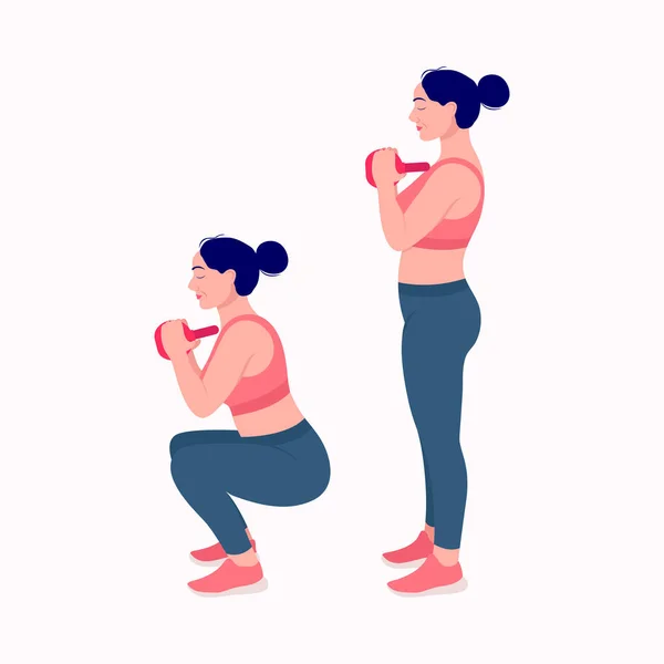 Kettlebell Antrenmanı Kadınlar Egzersiz Vektörü Kümesi Kadınlar Spor Yapıyor Kettlebell — Stok Vektör