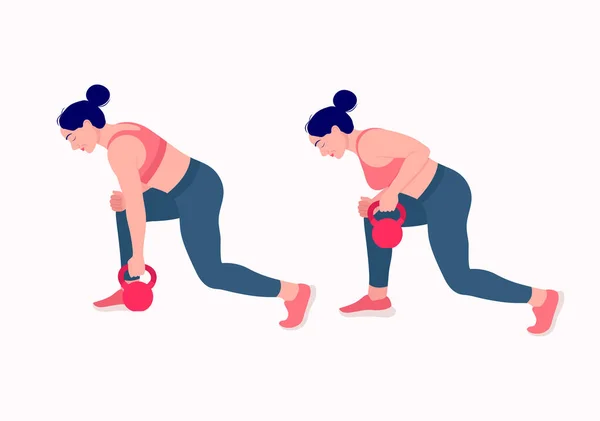 茶壶铃运动锻炼 女性运动向量集 做健身和瑜珈运动的妇女 加上水壶铃运动 — 图库矢量图片