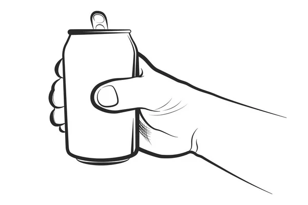 Vektor Illustration Getränkedose Der Hand Auf Weißem Hintergrund — Stockvektor