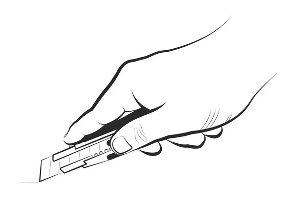 Vectorillustratie Hand Hebt Utility Mes Een Witte Achtergrond — Stockvector