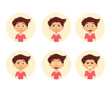 Duygu yakışıklı kümesi. Yüz ifadesi. Düz bir tasarım vektör çizim