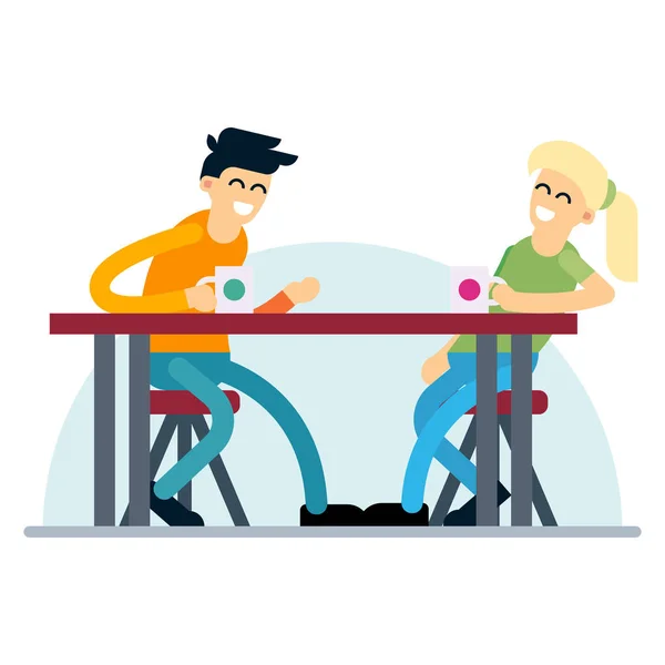 Casal a tomar café. Conceito de vetor de design plano em jovens adultos e mulheres desfrutando de sua conversa . —  Vetores de Stock