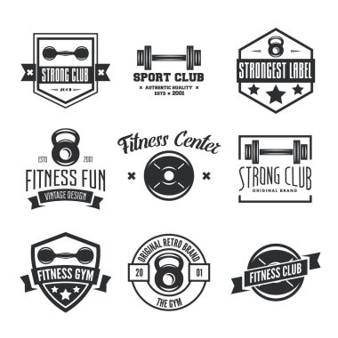 Etiketler, rozetleri, logolar ve öğeleri tasarlanmış fitness Amblemler, belirti, dizi.