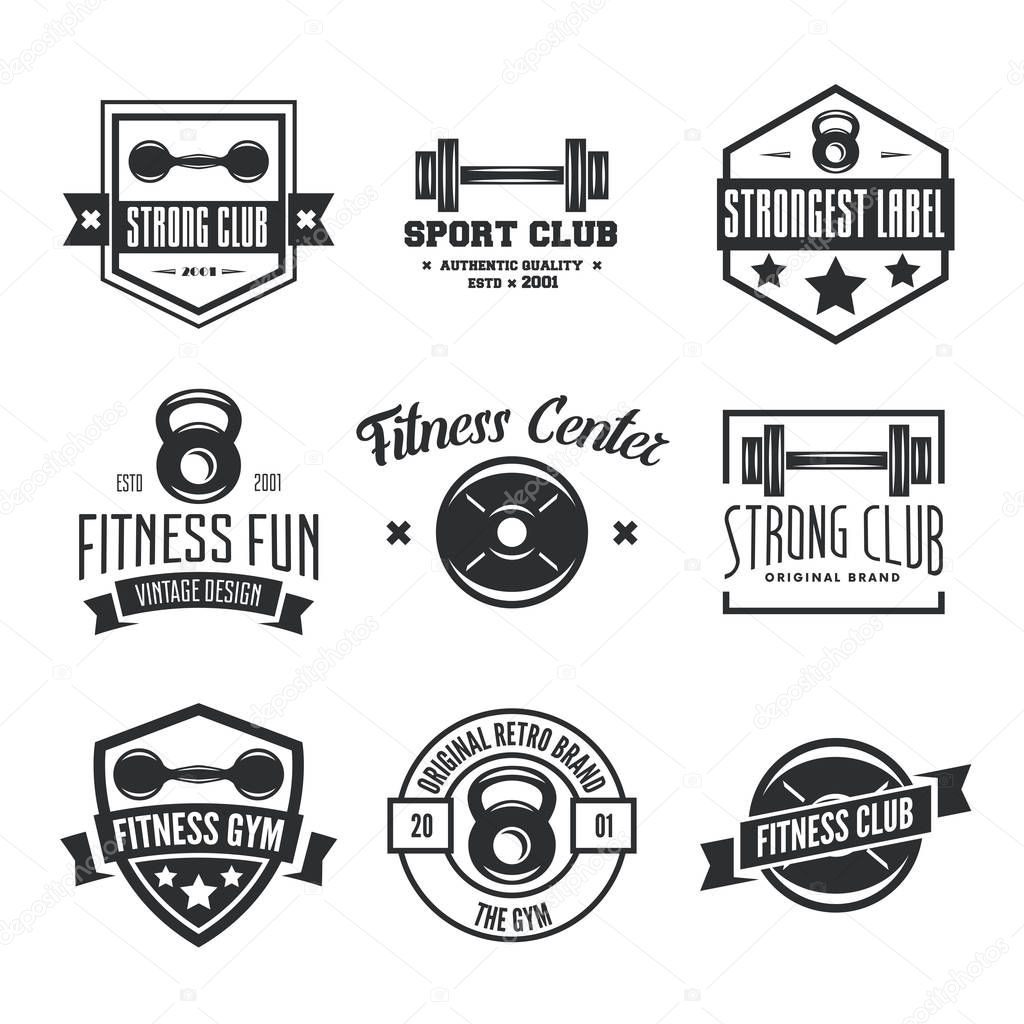 Set of fitness labels, badges, logos and designed elements.