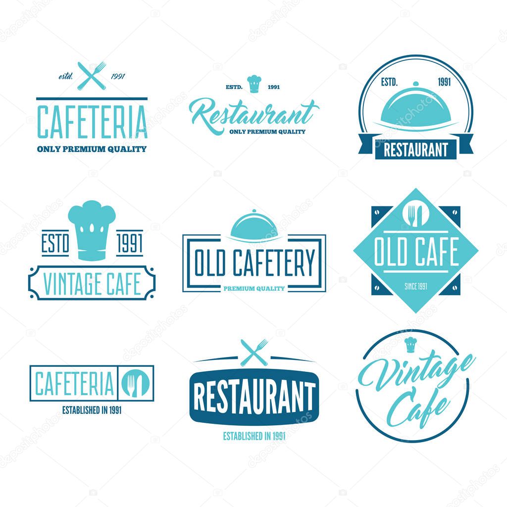 Restaurant Logos, Badges and Labels Design Elements set in vintage style