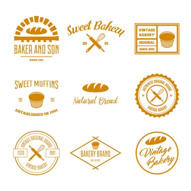 Ekmek ve ekmek logolar, etiket, rozetleri veya tasarım öğeleri kümesi