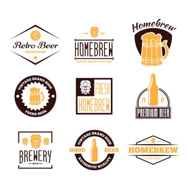 Bira, Dükkanı, ev yapımı içki, Taverna, bar, kafe ve Restoran için vintage logo, rozet, amblem veya logo öğeleri kümesi