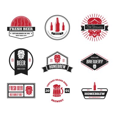 Bira, Dükkanı, ev yapımı içki, Taverna, bar, kafe ve Restoran için vintage logo, rozet, amblem veya logo öğeleri kümesi
