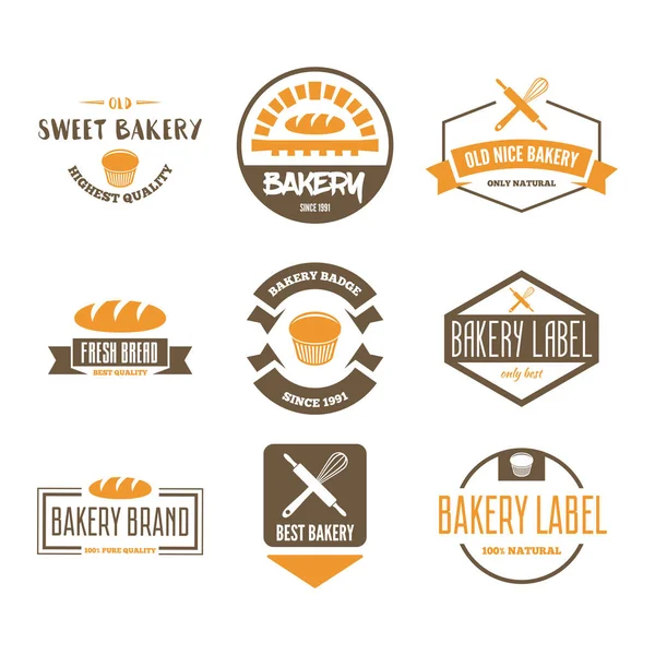Set von Bäckerei- und Brotlogos, Etiketten, Abzeichen oder Designelementen — Stockvektor