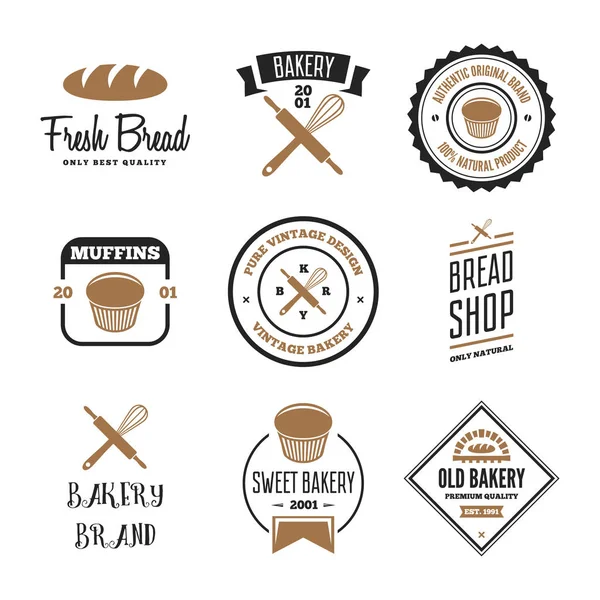 Set of bakery and bread logos, labels, badges or design elements — Stock Vector