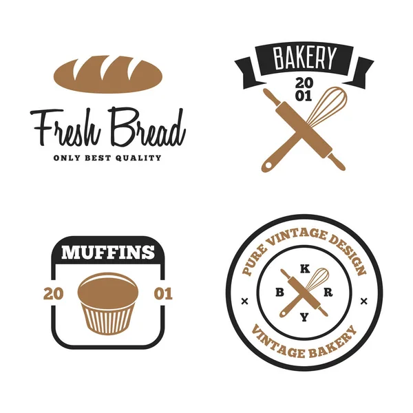 Set of bakery and bread logos, labels, badges or design elements — Stock Vector