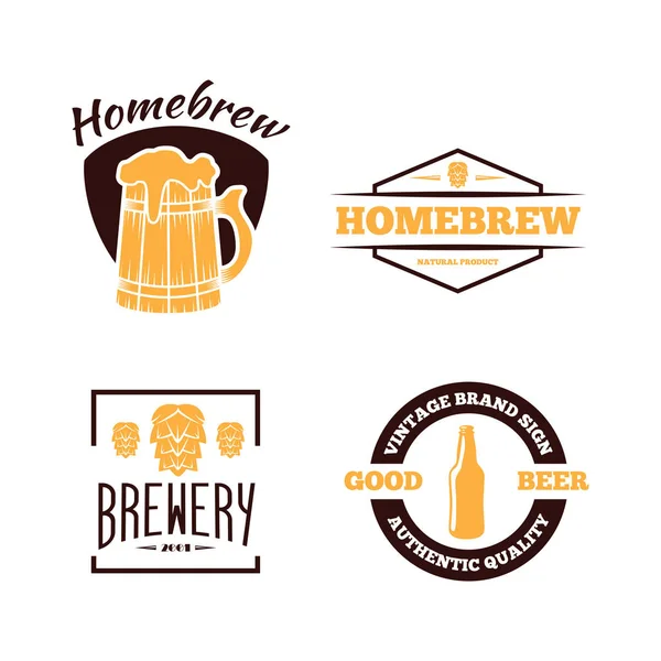 Set of vintage logo, badge, emblem or logotype elements for beer, shop, home brew, tavern, bar, cafe and restaurant — Stock Vector