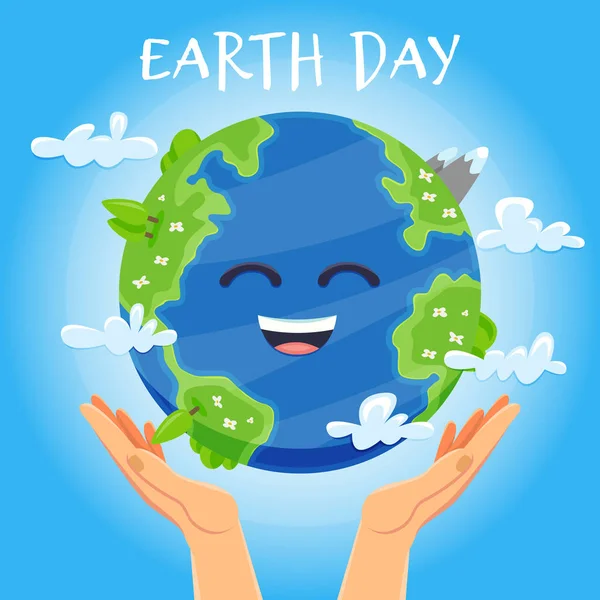 Aarde dag concept. Menselijke handen houden van zwevende globe in de ruimte. Onze planeet te redden. — Stockvector