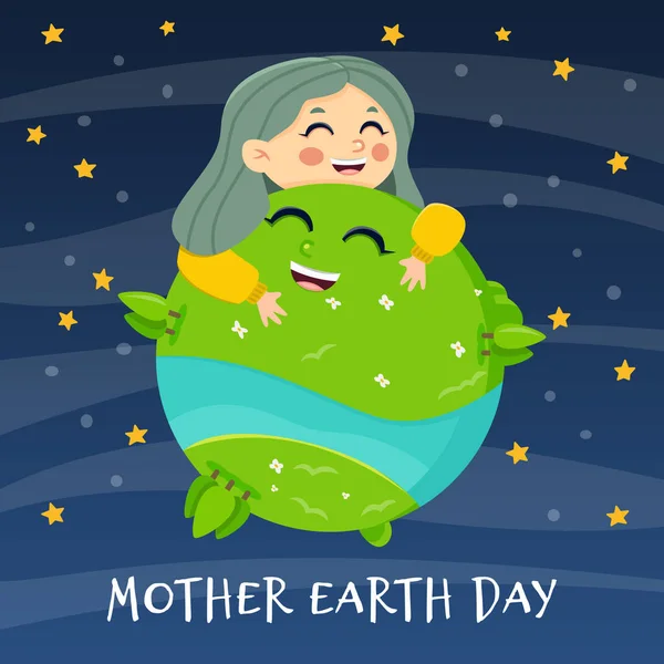 Nő a gazdaság ökológia world föld napja. Boldog lány. Anya természet care koncepciót. — Stock Vector