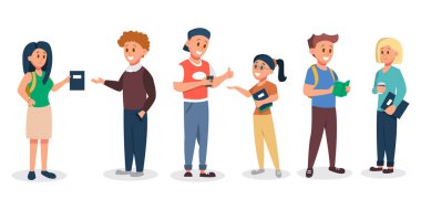 Mutlu öğrenciler kitapları izole bir arka plan ile. Vektör çizim karikatür tarzı