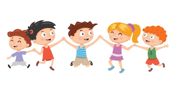 Kids. Boys and girls plays and jump on the white background. Vector illustration — Stock Vector