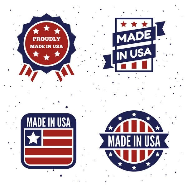 Set vettoriale di logo, etichette e distintivi Made in the USA su sfondo bianco — Vettoriale Stock