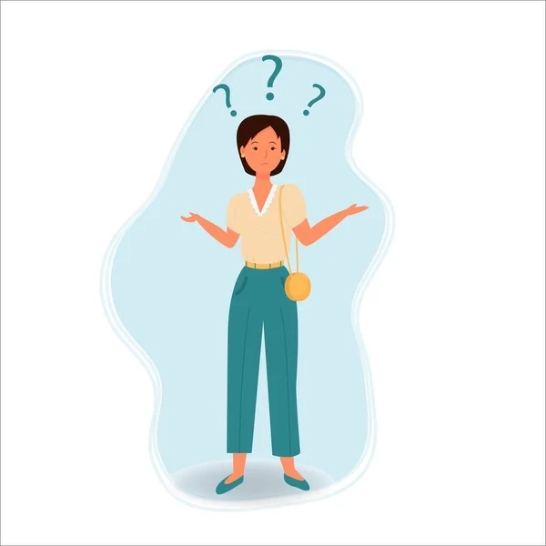 Mujer Confusa Cara Emocional Pose Preguntas Alrededor Aisladas Ilustración Vectores — Vector de stock