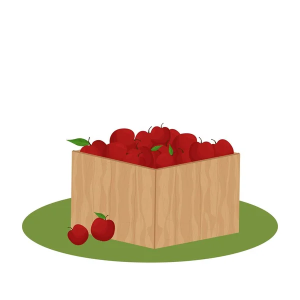 Ξύλινο Κουτί Γεμάτο Μήλα Συγκομιδή Κηπουρική Έννοια Απομονωμένο Και Επεξεργάσιμο — Διανυσματικό Αρχείο