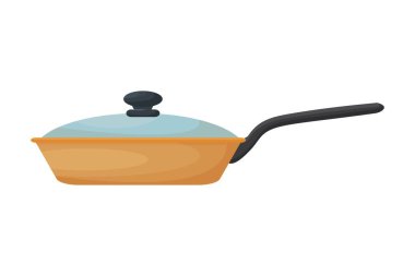 Kızartma tavası kapalı, ön görünüm, renkli, çekingenlik nesnesi beyaz arkaplan stok vektörü illüstrasyonunda izole edilmiş