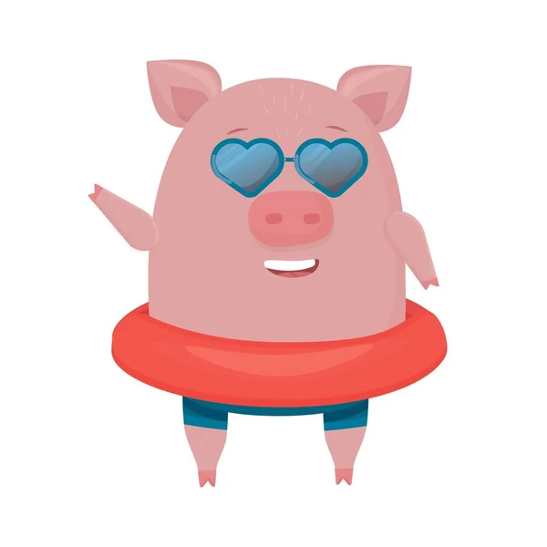 Comic trendiga gris, gris i solglasögon stående och leende, sommar rolig karaktär isolerad på vit bakgrund lager vektor illustration — Stock vektor