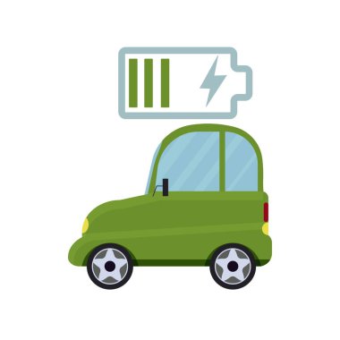 Beyaz arka planda izole edilmiş elektrikli araba, ekoloji, tasarruf çevre konsepti stok vektör illüstrasyonu. Alternatif araç Vektör illüstrasyonu