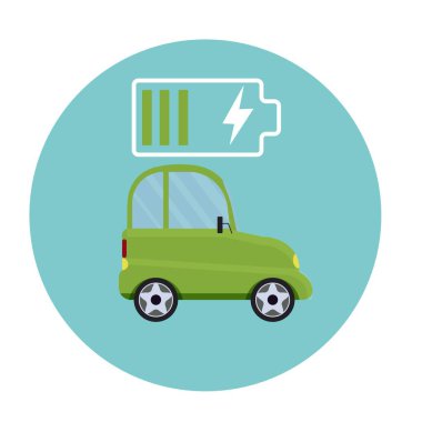 Elektrikli araba ve Elektrik Şarj İstasyonu sembolü. Beyaz arka planda izole edilmiş stok vektör illüstrasyonu. Kavram, pil.