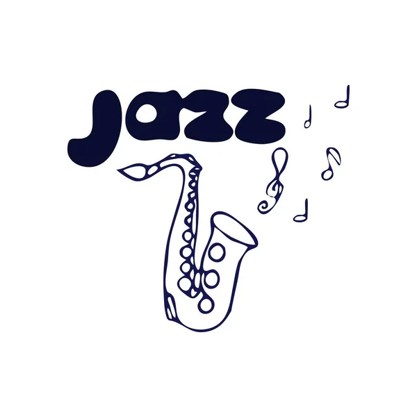 Saxophone Doodle Ilustración Dibujada Mano Con Texto Jazz Aislado Sobre — Archivo Imágenes Vectoriales