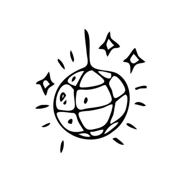 Disco Bal Doodle Stijl Met Hand Getekend Object Retro Sfeer — Stockvector