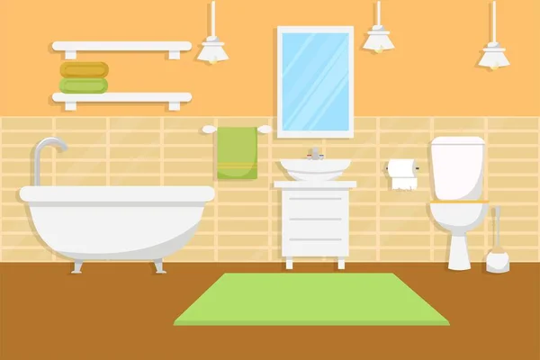 Bathroom Interior Furniture Flat Style Stock Vector Illustration Bright Colorful — Stock Vector