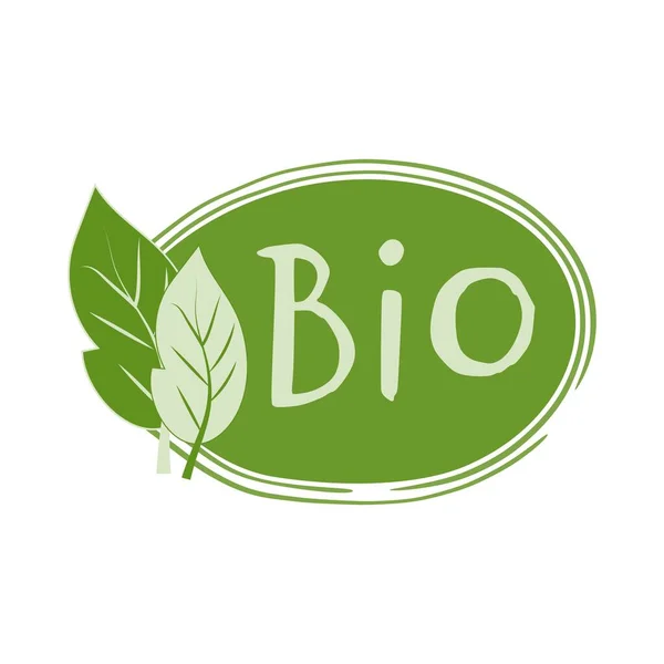 Bio Text Ovaler Runder Form Mit Blättern Auf Weißem Hintergrund — Stockvektor
