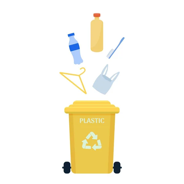 ゴミ箱 白い背景に隔離されたプラスチックごみのための容器 環境に優しい 廃棄物分別管理の概念のシンボル ベクターイラスト — ストックベクタ