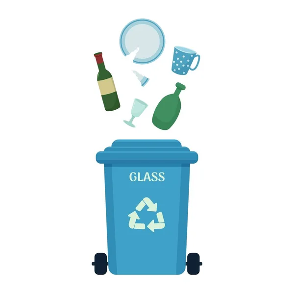 废物分类管理的概念 垃圾可以与玻璃垃圾分离的白色背景 生态与保护环境 — 图库矢量图片