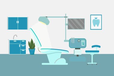 Profesyonel dişçi işyeri koltuğu ve aletler. Diş bakımı dolabı diş bakımı konsepti. Modern klinik bürosu..